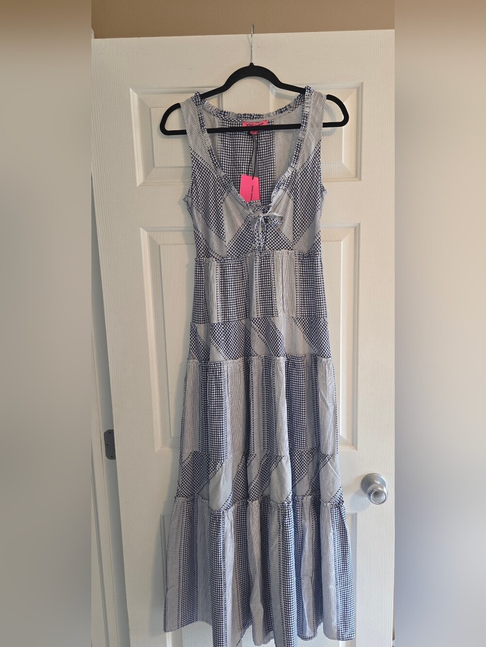 Betsey Johnson Blue and White Gingham Maxi Dress